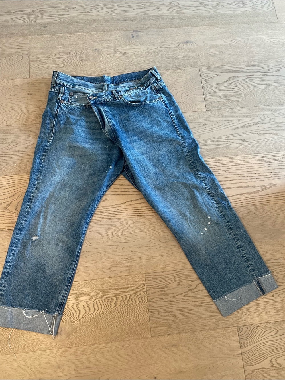 R13 Women's Distressed Blue Cropped Jeans